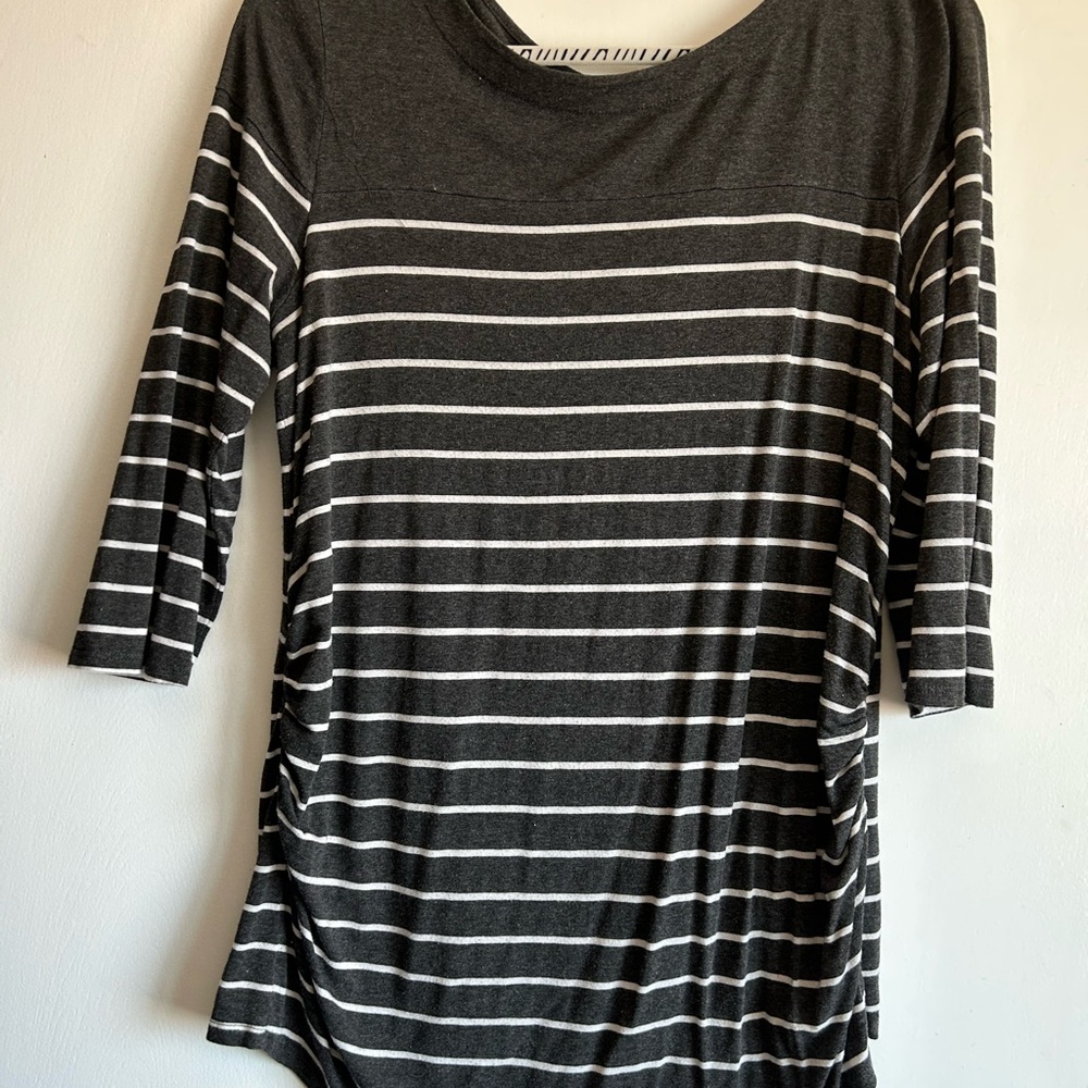 Striped Gray and White Tunic Top - Maternity